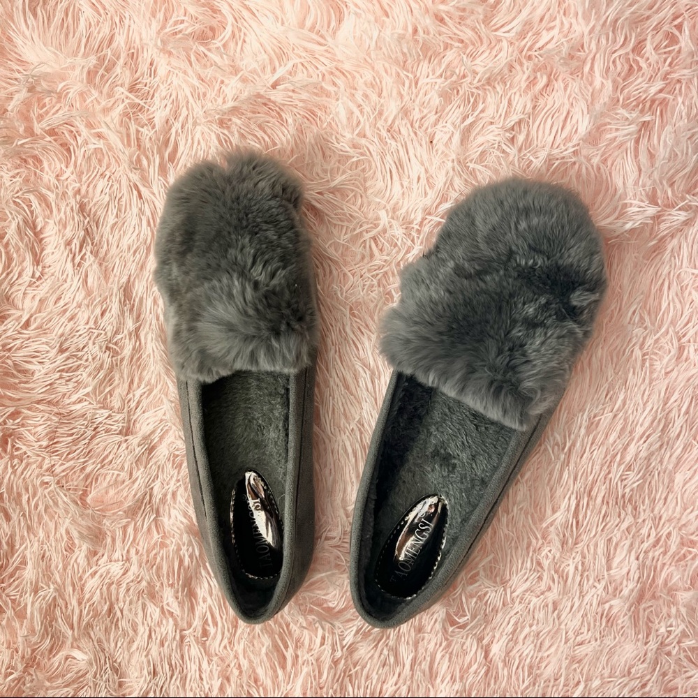 Grey fur shoes